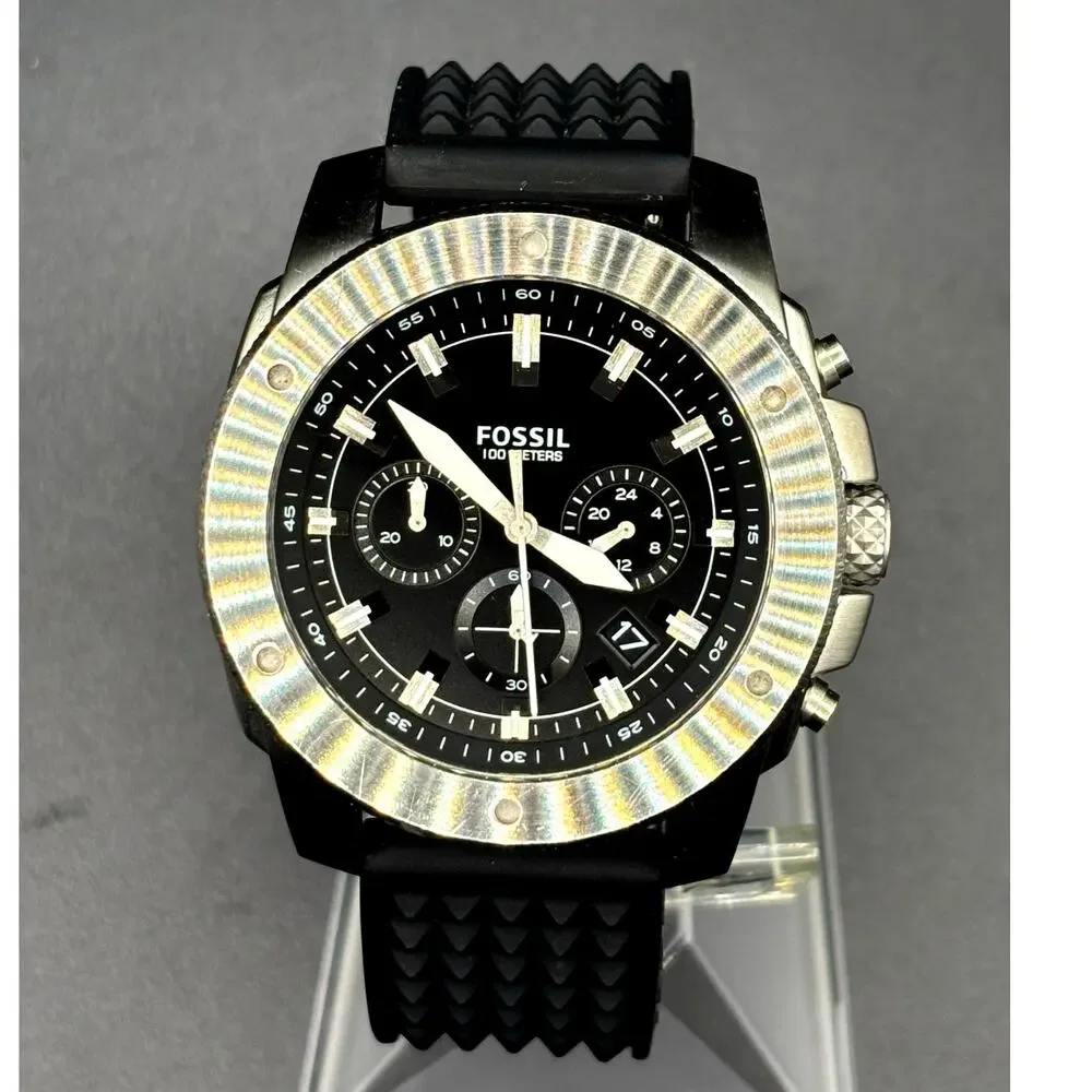 Fossil Mega Machine FS5715 Chronograph Black Silicone Men’s Watch 50mm